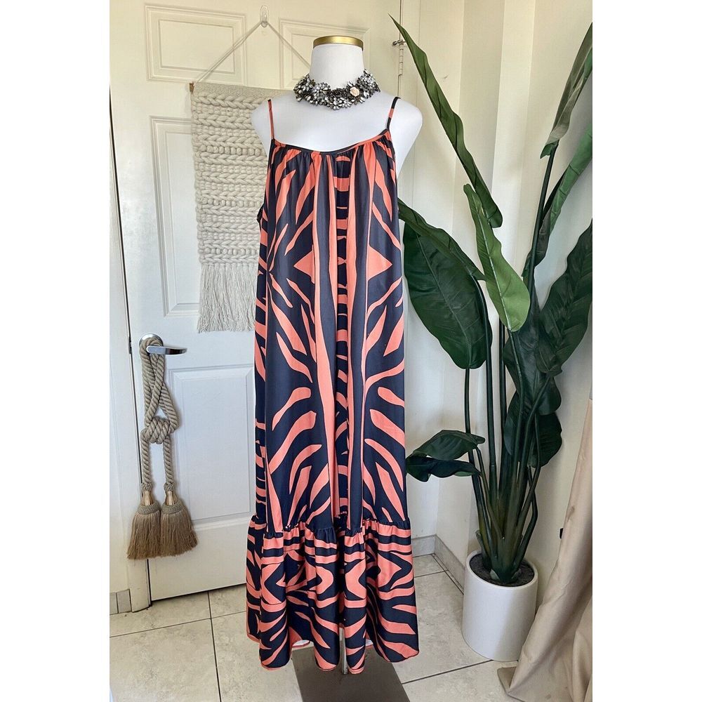 Plus Size 22/24/26 Safari Print Spaghetti Strap 5XL‎ Maxi Oversized Dress Flowy
